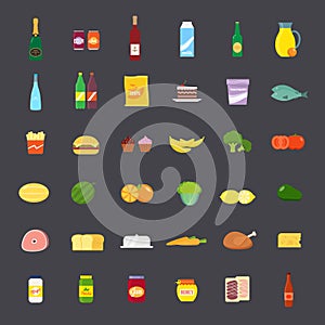 Flat Style Food and Beverages Icon Set