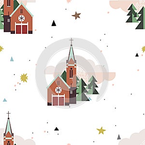 Flat style illustration of europe village or France town