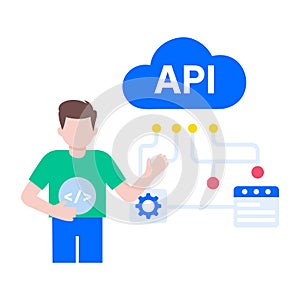 A flat style illustration showing cloud api