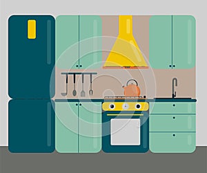 Flat style kitchen interior vector illustration