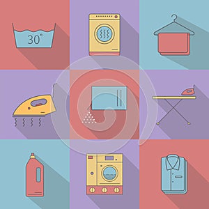 Flat style with long shadows, laundry vector icon.