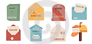 Flat style mailbox collection subscribe concept