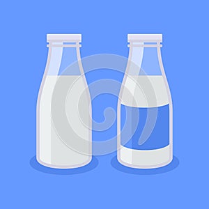 Flat Style Milk Bottle Icon on Blue Background. Vector