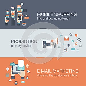 Flat style mobile e-commerce promotion infographic concept