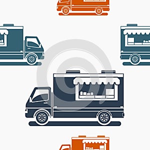 Flat Style Mobile Food Truck Vector Illustration Seamless Pattern