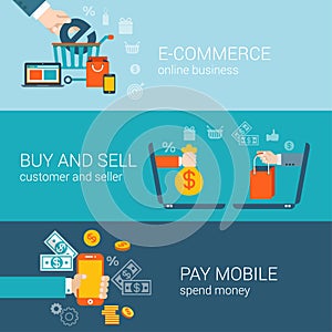 Flat style mobile online e-commerce buy pay infographic concept