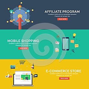 Flat style mobile shopping, e-commerce store and affiliate program.