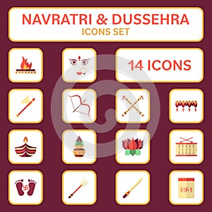 Flat Style Navaratri Worship Day Of Goddess Maa Icon Set