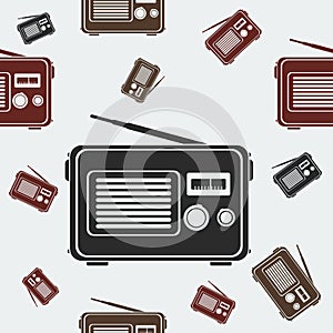 Flat Style Old Classic Vintage Radio Vector Seamless Pattern