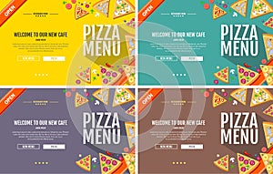 Flat style pizza menu concept Web site design.