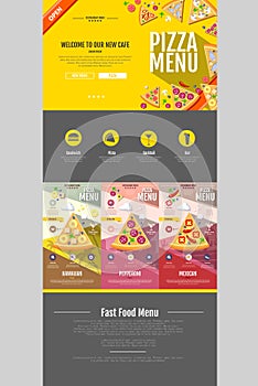 Flat style pizza menu concept Web site design.