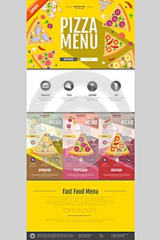 Flat style pizza menu concept Web site design.