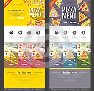 Flat style pizza menu concept Web site design.