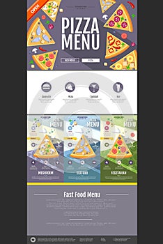 Flat style pizza menu concept Web site design.