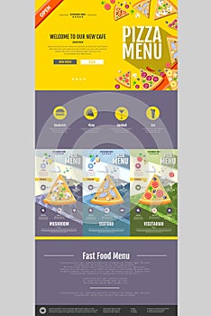Flat style pizza menu concept Web site design.