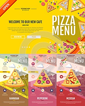 Flat style pizza menu concept Web site design.