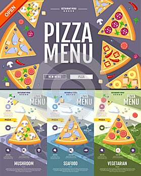 Flat style pizza menu concept Web site design.