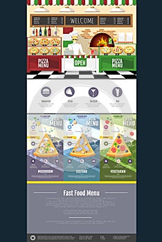 Flat style pizza menu concept Web site design