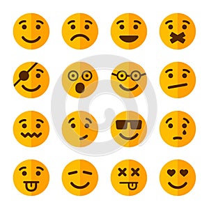 Flat Style Smile Emotion Icons Set. Vector