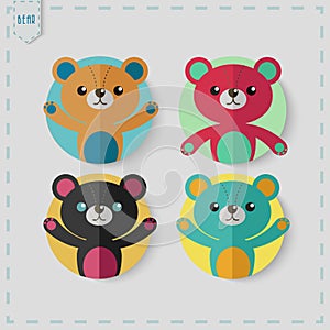 Flat Style teddy bear Vector Icon Set.