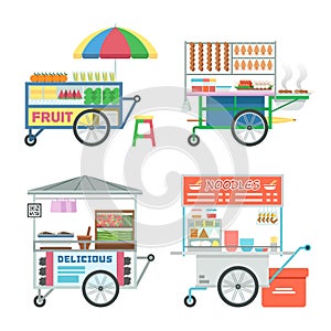 Flat style Thailand street food vendor vector set images