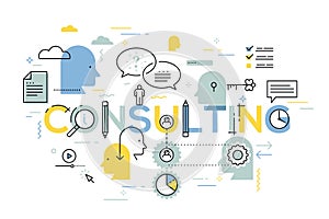 Flat Style, Thin Line Art Design Consulting Concept.