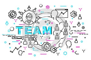 Flat Style, Thin Line Art Design. Set of application development, web site coding, information and mobile technologies