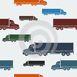 Flat Style Trailer Trucks Vector Illustration Seamless Pattern