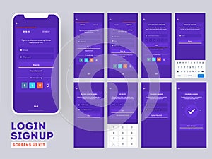 Flat style UI, UX and GUI layout with different Login Screens.