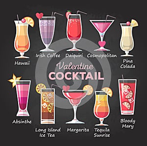 Flat style Valentine cocktail menu