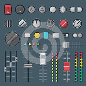 Flat style various audio controls and indicators set