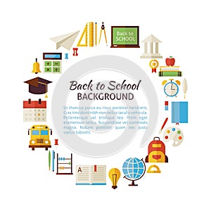 Flat Style Vector Circle Template of Back to School and Educatio