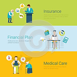 Flat style website insurance financial plan medical care concept photo