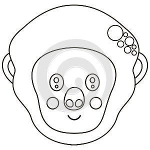 Flat stylized black and white cute smiling cartoon face of a western gorilla. Cute monochrome head of African primate for an icon,