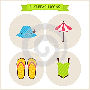 Flat Summer Beach Website Icons Set