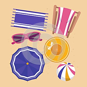 Flat summer elements set Vector illustration.