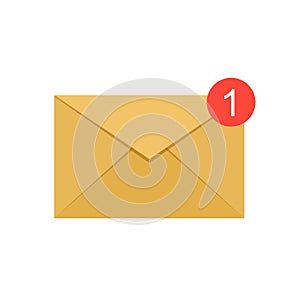 Flat syle of yellow e-mail with the notification