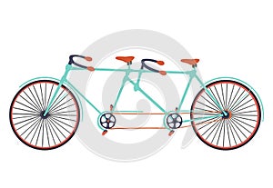 Flat tandem bicycle illustration on white background. Bike. Stylish bicycle. Vector.