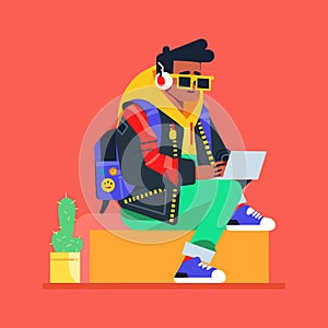 Flat IT tech guy character geometric illustration