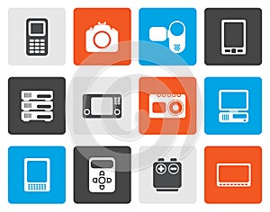 Flat technical, media and electronics icons