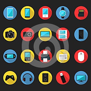 Flat Technology Equipment/ Computer Equipment Icon Set vector Illustration