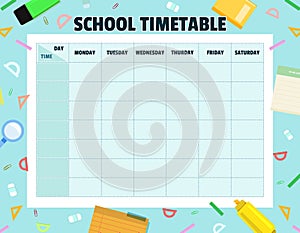 Flat Template School Timetable with Education Elements.