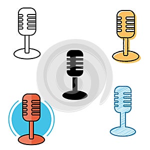 Flat and thin line icons for Microphone,vector illustrations