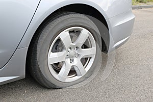 Flat tire on a car