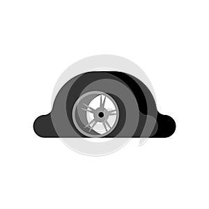 Flat tire isolated. Torn wheel car. Vector illustration