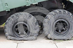 Flat tire of military vehicles