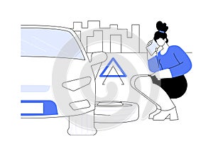 Flat tire problem abstract concept vector illustration.