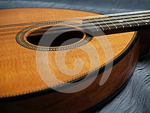 Flat-top Mandolin Side-View on Blue