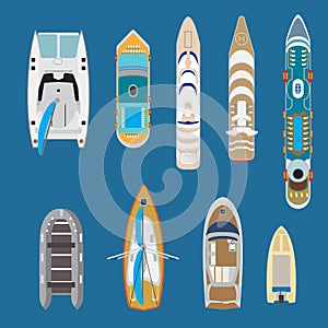 Flat Top yachts boats vector illustration set