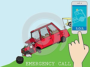 Flat tow truck on smart phone on-line mobile